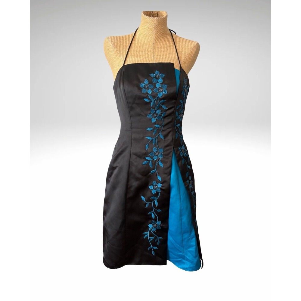 Vtg Y2K Morgan Co Dress Fairy WhimsiGoth 3/4Prom Hoco Beaded Embroidered Floral
